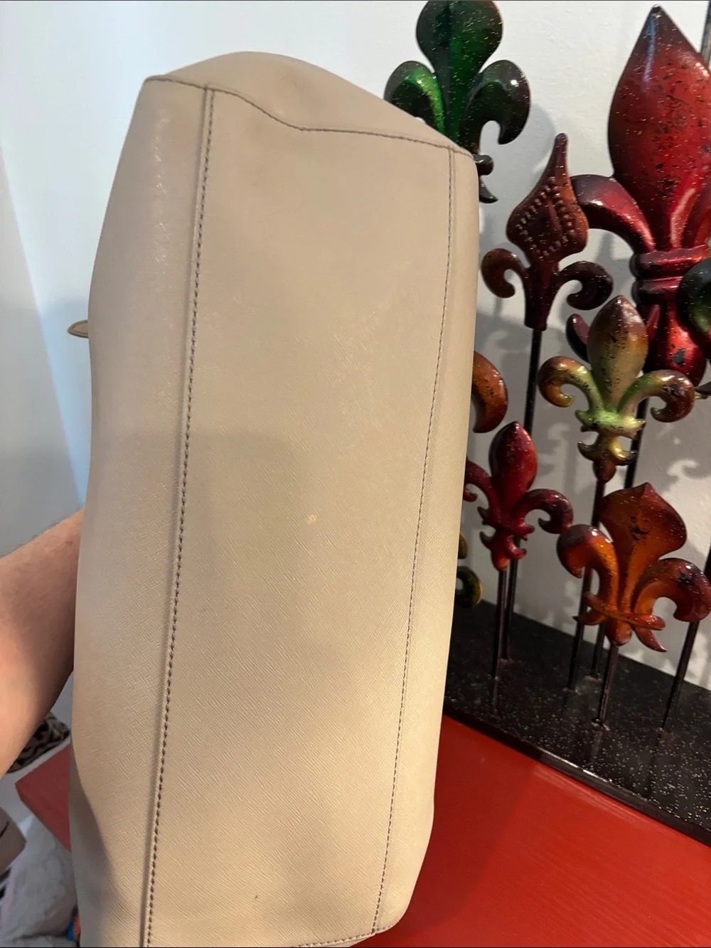 Tory Burch Neutral Beige Saffiano Tote
